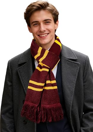 Zando Wizard Knit Striped Scarf Soft Magic Style Winter Scarf for Men | Magic College Style, Classic Tassel Fringe, Movie Character Cosplay, Halloween Costume Accessories, Christmas Holiday Wear