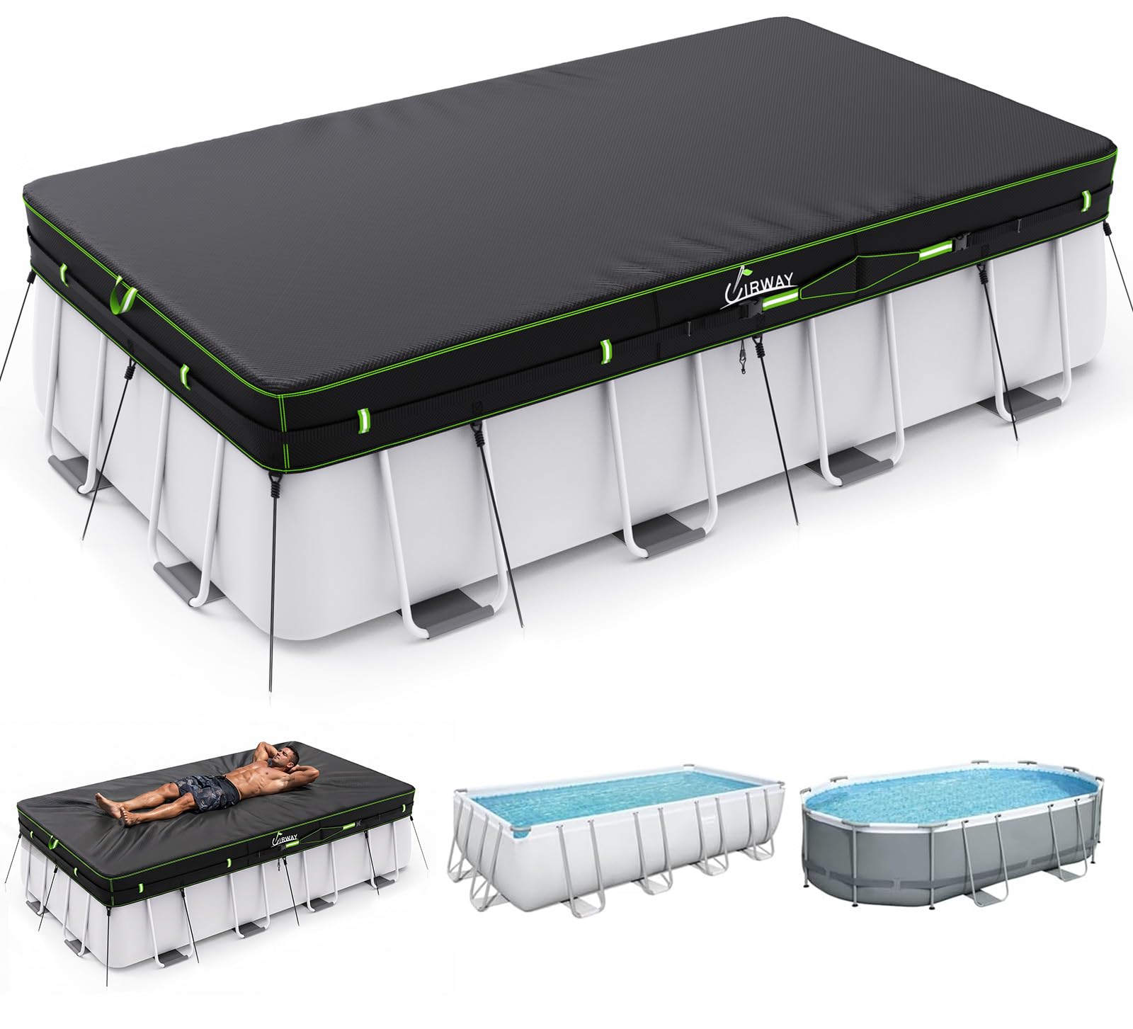 Photo 1 of UIRWAY 500D Pool Cover 12x24FT Rectangular [2026 Upgraded Heavy Duty Fabric] Solar Pool Covers for Above Ground Pools, Swimming Pool Covers Including Windproof Straps and Luminous Ground, UV Resistant