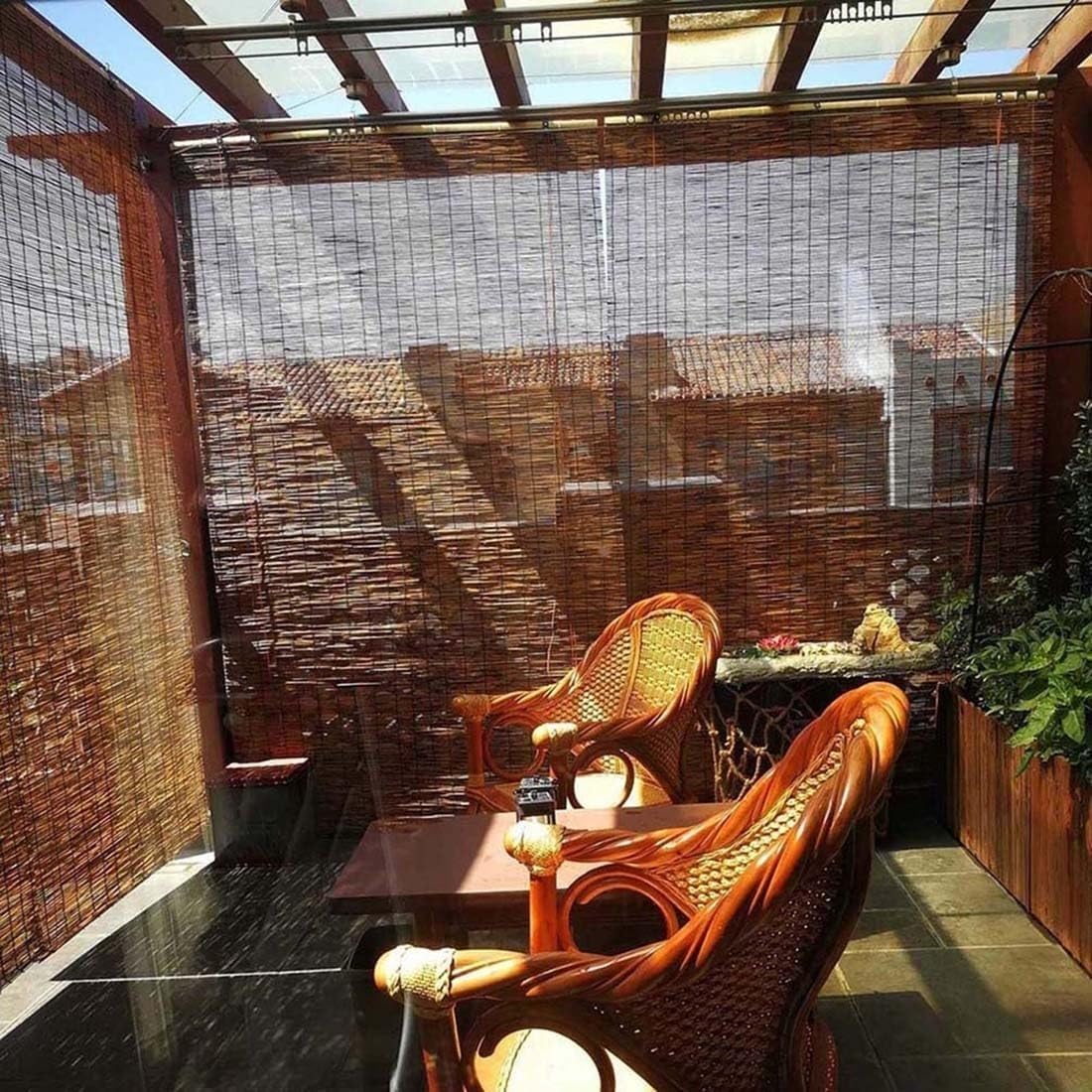 Bamboo Shades for Outdoor Patio Bamboo Blinds for Indoor Windows Blackout Roll Up Blinds for Porch Custom Cordless Privacy Shades,60" x 60"