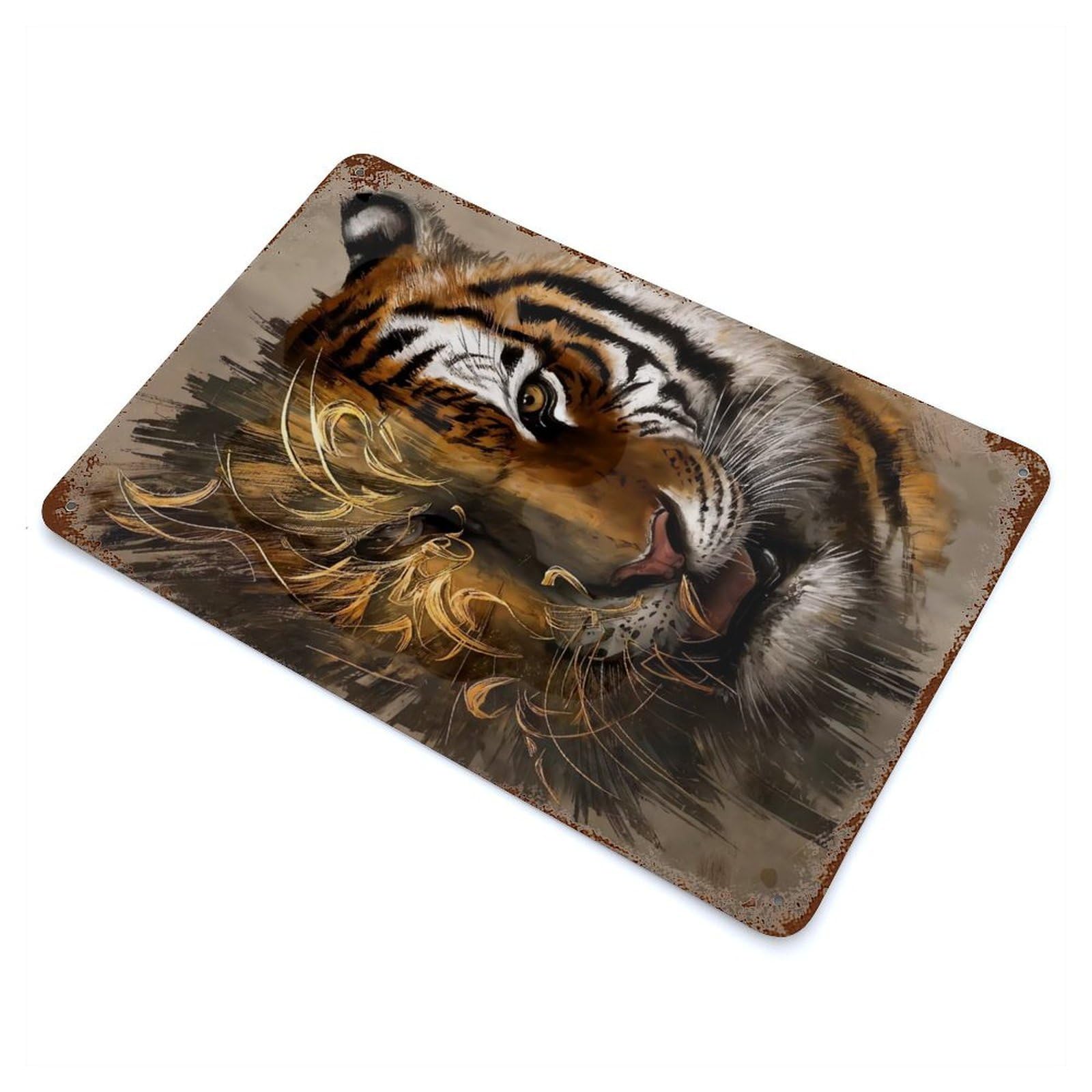 Tiger 11.8"x7.9" Weathered Tin Sign, Rustic Home Decor for Living Room, Hallway And Home Decor