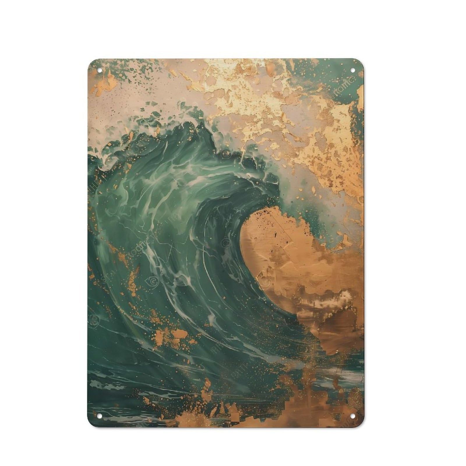 Junmoney Style-23 Golden Marbel Wave Art Metal Wall Decor Sign, Home Decor Sign For Country Kitchen, Porch Wall Or Utility Room, Gift For Mum, Friends Or Flower Lovers, 40X30cm