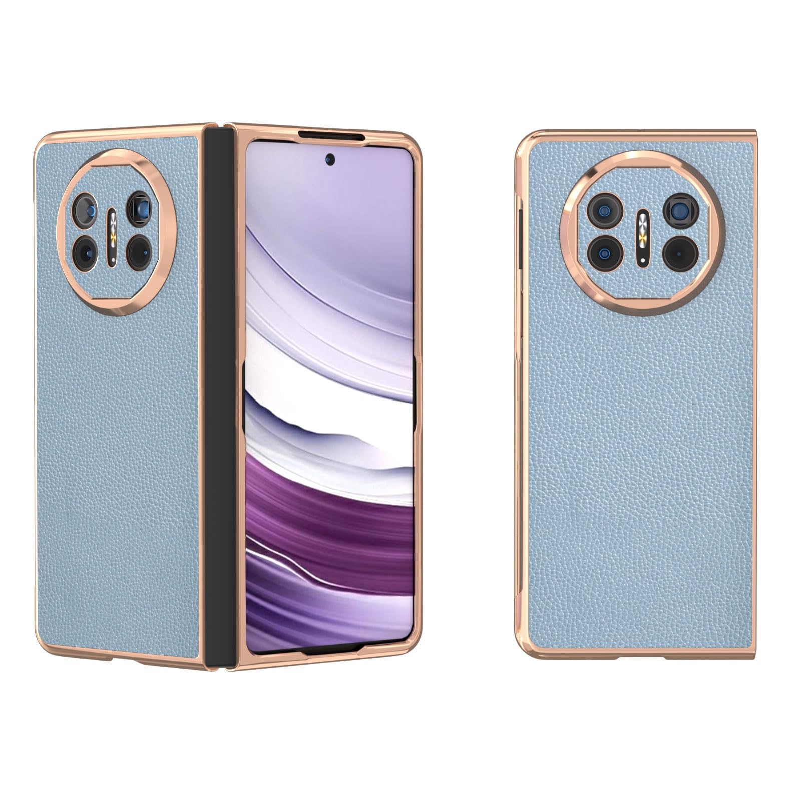 Huawei Mate X5 coque rigide antichoc en cuir bleu ciel élégant - 7