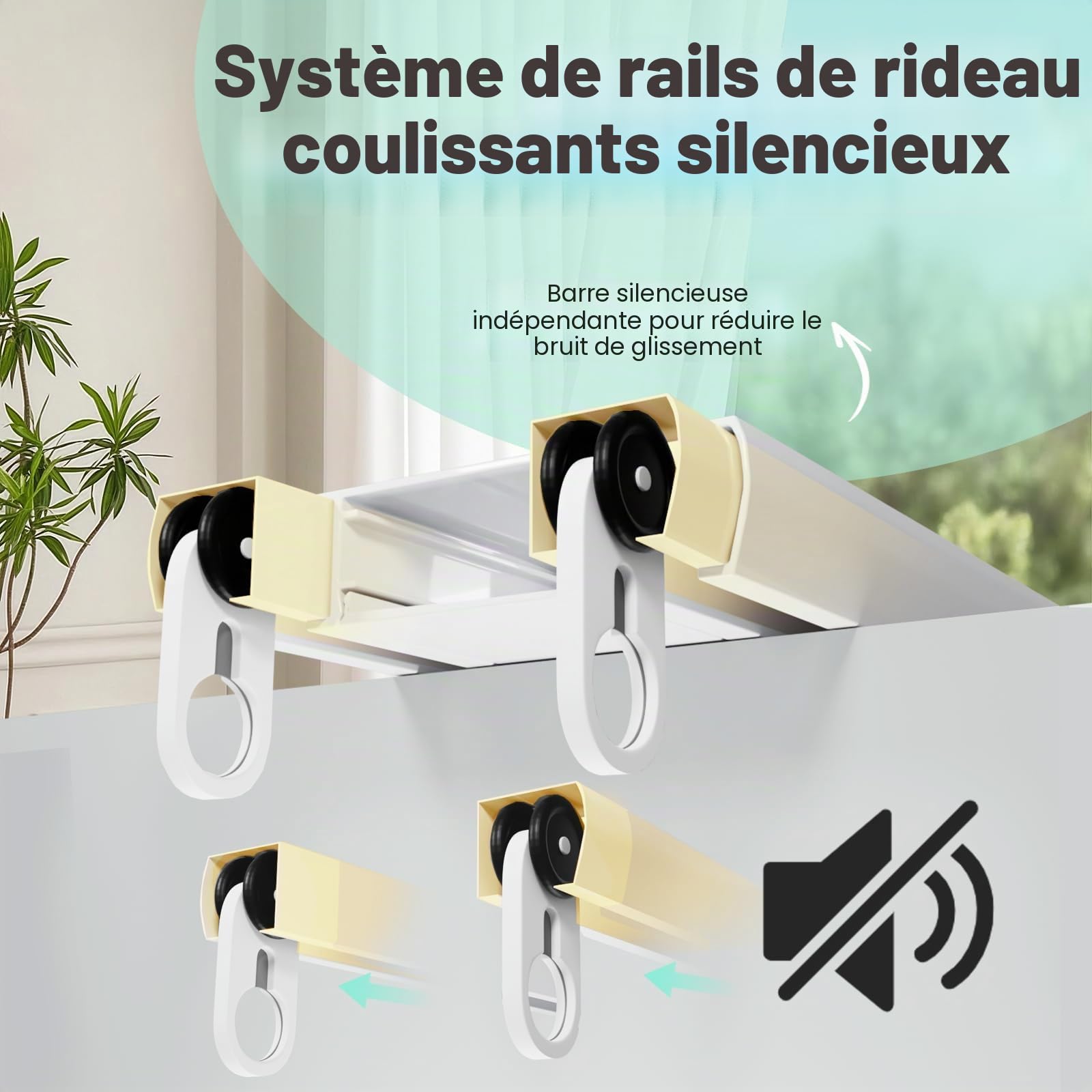 Rail de Rideau Double pour Plafond, Tringle à Rideaux 2 Voies, 380cm | Aluminium, Blanc Silencieux Séparation de Pièce pour Salon, Chambre, Hôpital