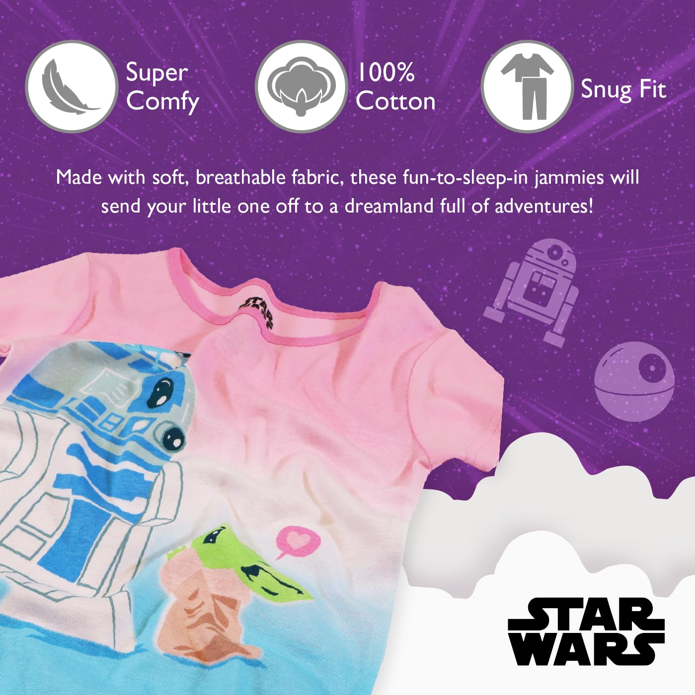 Star Wars Set pigiama unisex in cotone, 2 pezzi, morbido e carino per bambini (confezione da 60)