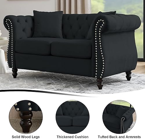 Miniatura 4 de Sofá para sala de estar, juego de 2 sofás de terciopelo Chesterfield de 80 pulgadas, 3 plazas y 59 pulgadas, moderno sofá de mediados de siglo con 4