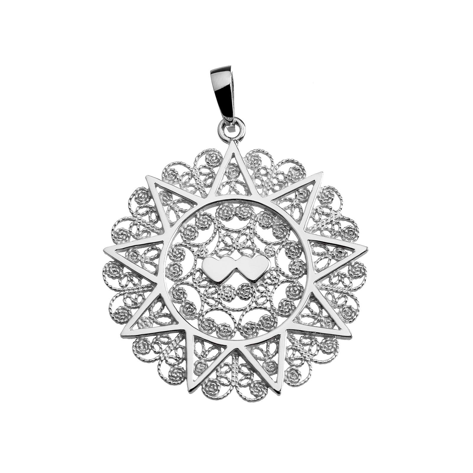GR GIULIANO RICCITELLI Gioielli - Ciondolo Presentosa dʼAbruzzo con Catenina Inclusa in Argento 925 Rodiato, Due Cuori, Diametro 30 mm, Gioiello Tipico abruzzese