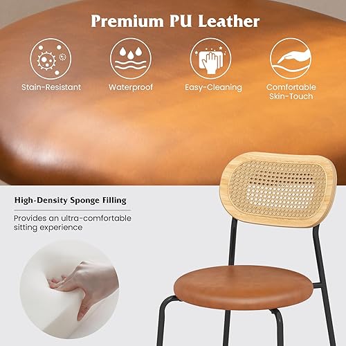 Miniatura 6 de Giantex Juego de 2 sillas de comedor de ratán, sillas de cocina tapizadas con patas de metal, carga máxima de 300 libras, sillas laterales de