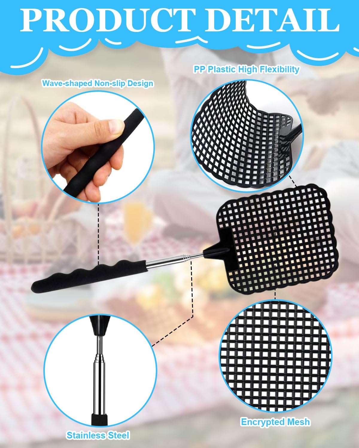 2 Pezzi Manuale Paletta Mosche, Scacciamosche Estensibile, Scacciamosche Plastica Forte Flessibile per Prevenire Mosche,Zanzare e Insetti