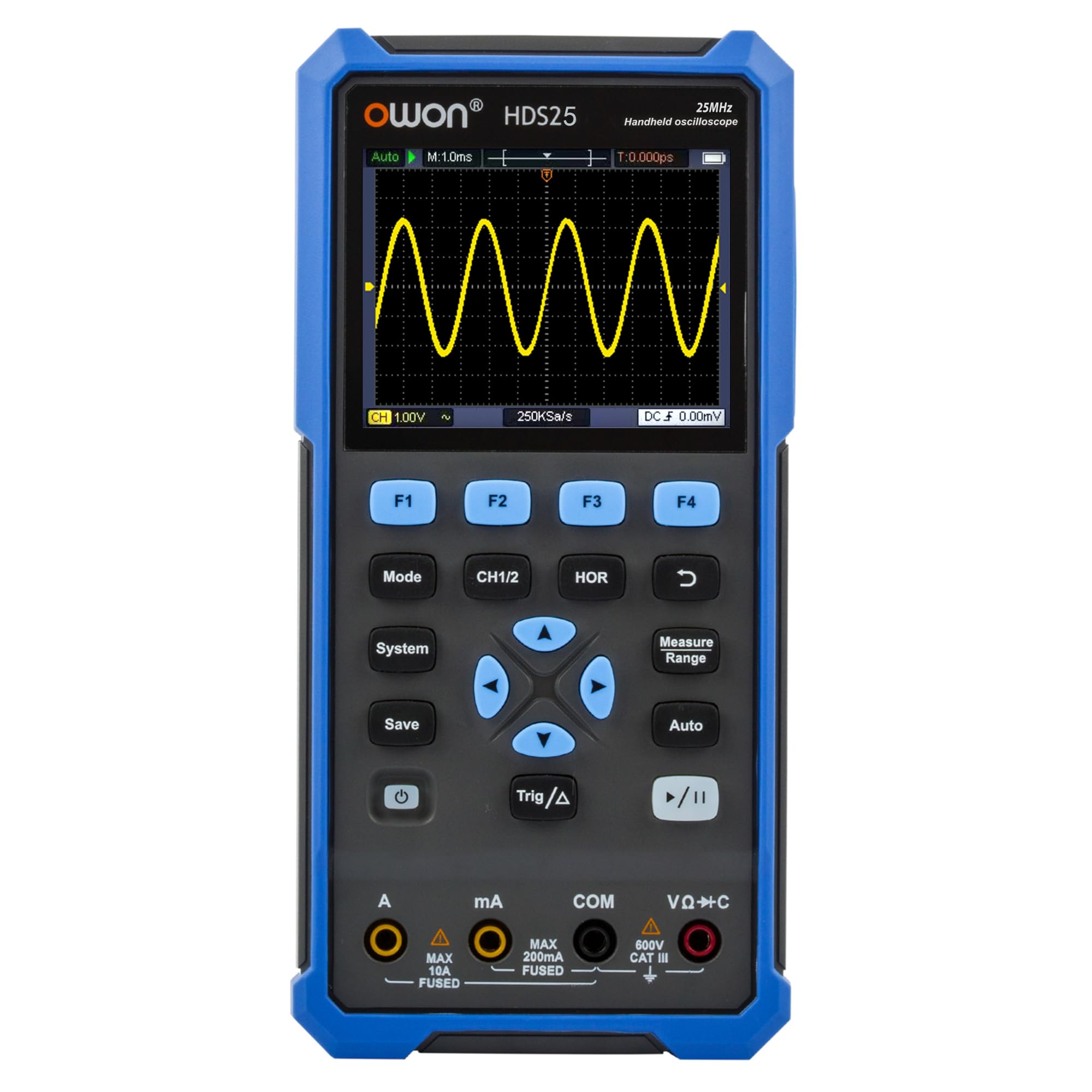 HDS25 OWON Oscilloscope Multimeter 25MHz Bandwidth Dual Channel Handheld Oscilloscope with 250 MSa/s Sample Rate Digital Multimeter Tester
