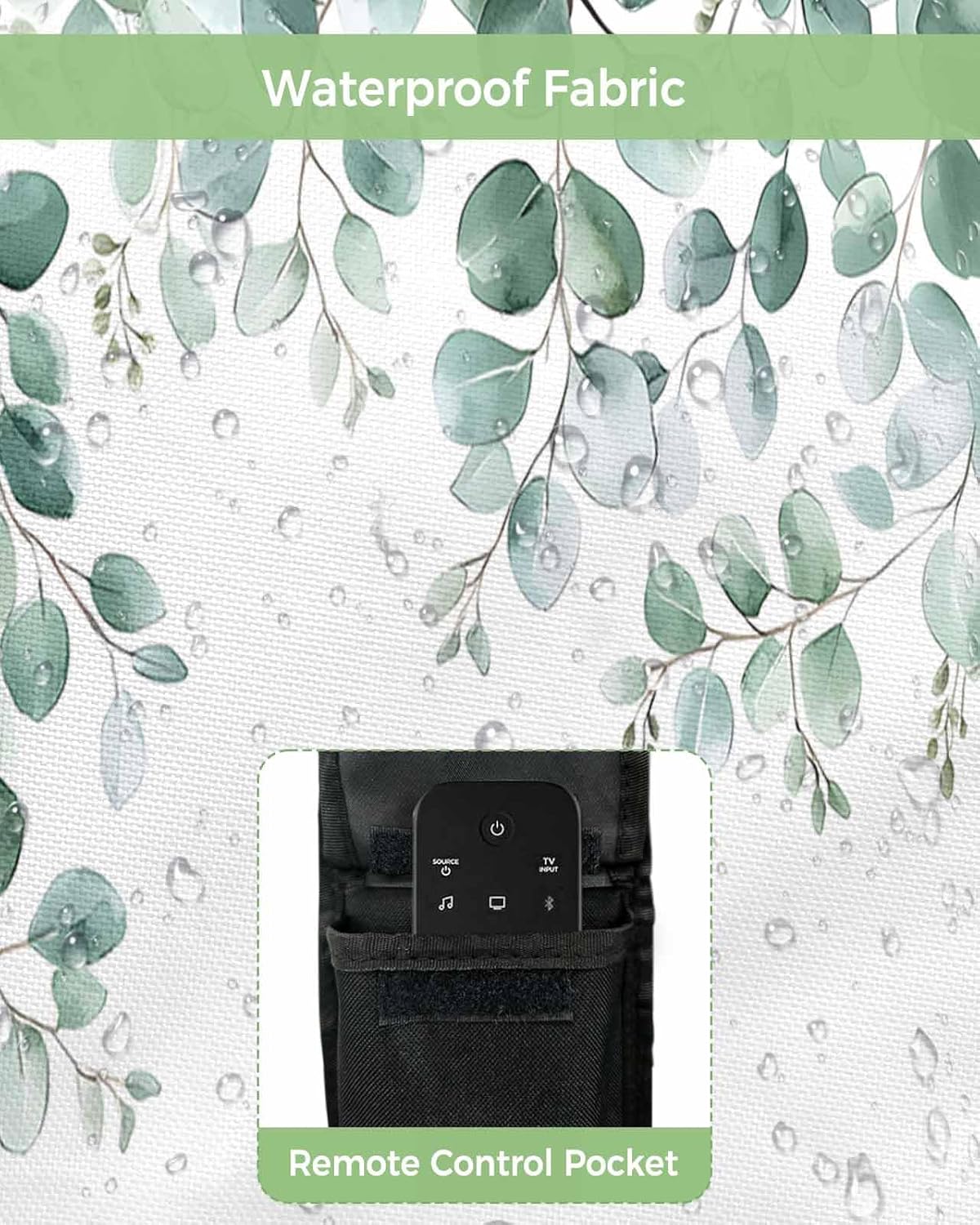 Outdoor TV Cover Sage Green Eucalyptus Leaves Watercolor Plants Waterproof and Weatherproof 30"-32" LCD Movable Shield TV Display Screen Protector Outside Television Covers