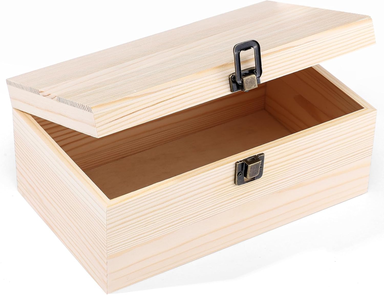 WSICSE Large Unfinished Pine Wood Box with Hinged Lid 9.2x5.5x3.9 - DIY Crafts Jewelry Storage Gift Box Easter Basket