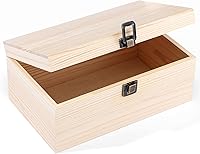 WSICSE Large Unfinished Pine Wood Box with Hinged Lid 9.2x5.5x3.9 - DIY Crafts Jewelry Storage Gift Box Easter Basket