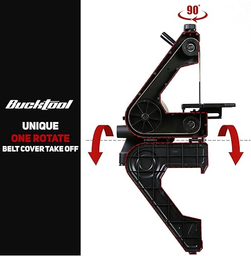 Miniatura 2 de Bucktool Lijadora de banda de banco de 1 x 30 pulgadas con disco de 5 pulgadas con almacenamiento de llaves y cubierta de cinturón fácil de quitar,