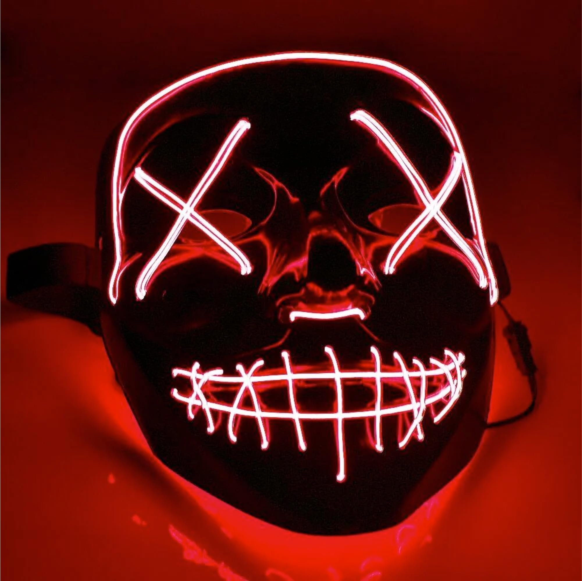 TK Gruppe Timo Klingler Maschera horror a LED - come da Purge incl. 3 effetti di luce, controllabili, per Halloween, Mardi Gras e Carnevale come costume per uomini e donne
