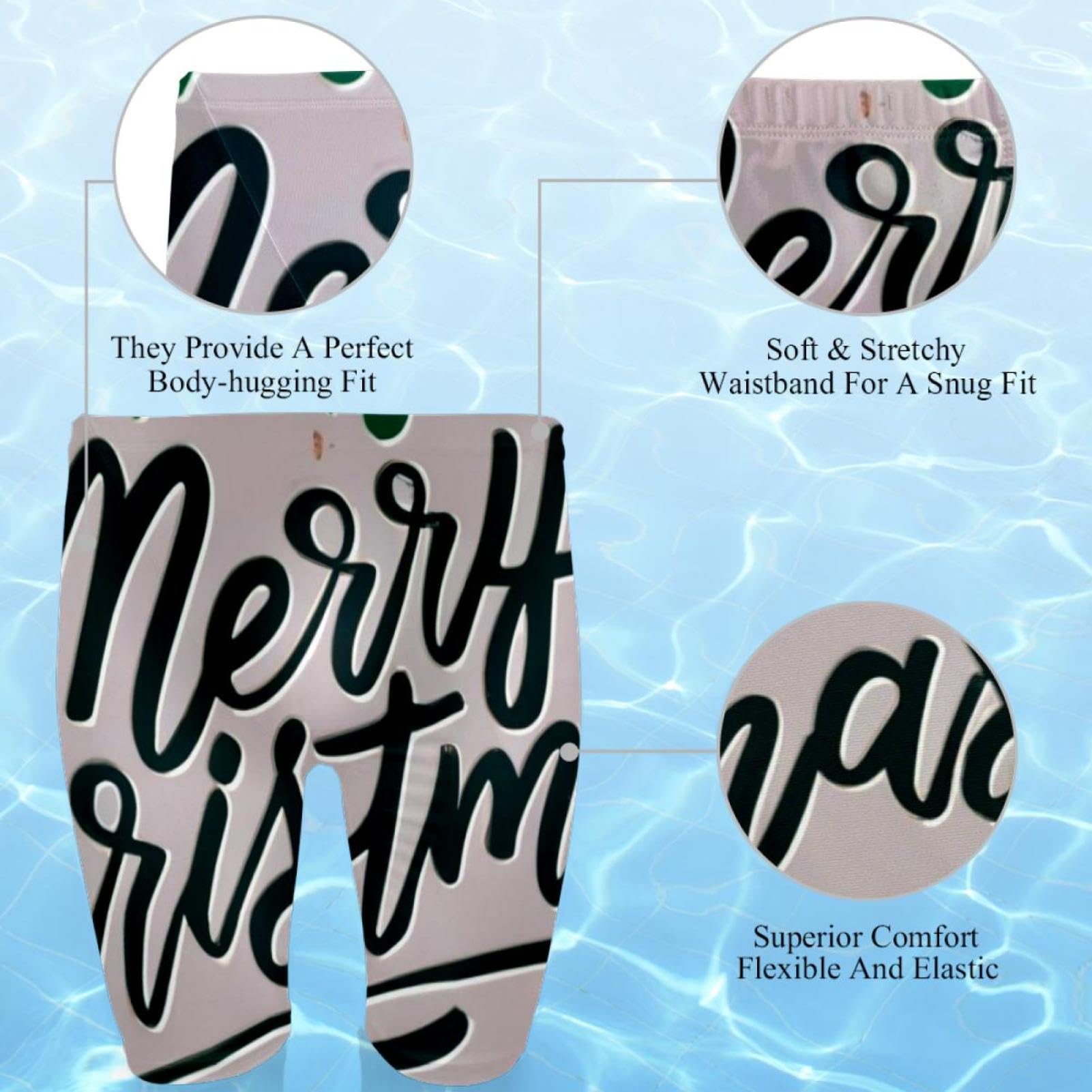 Happy Christmas Swimsuit for Men & Boys,Competition Lap Swim Suit, Square Leg Endurance Training Multicoloured