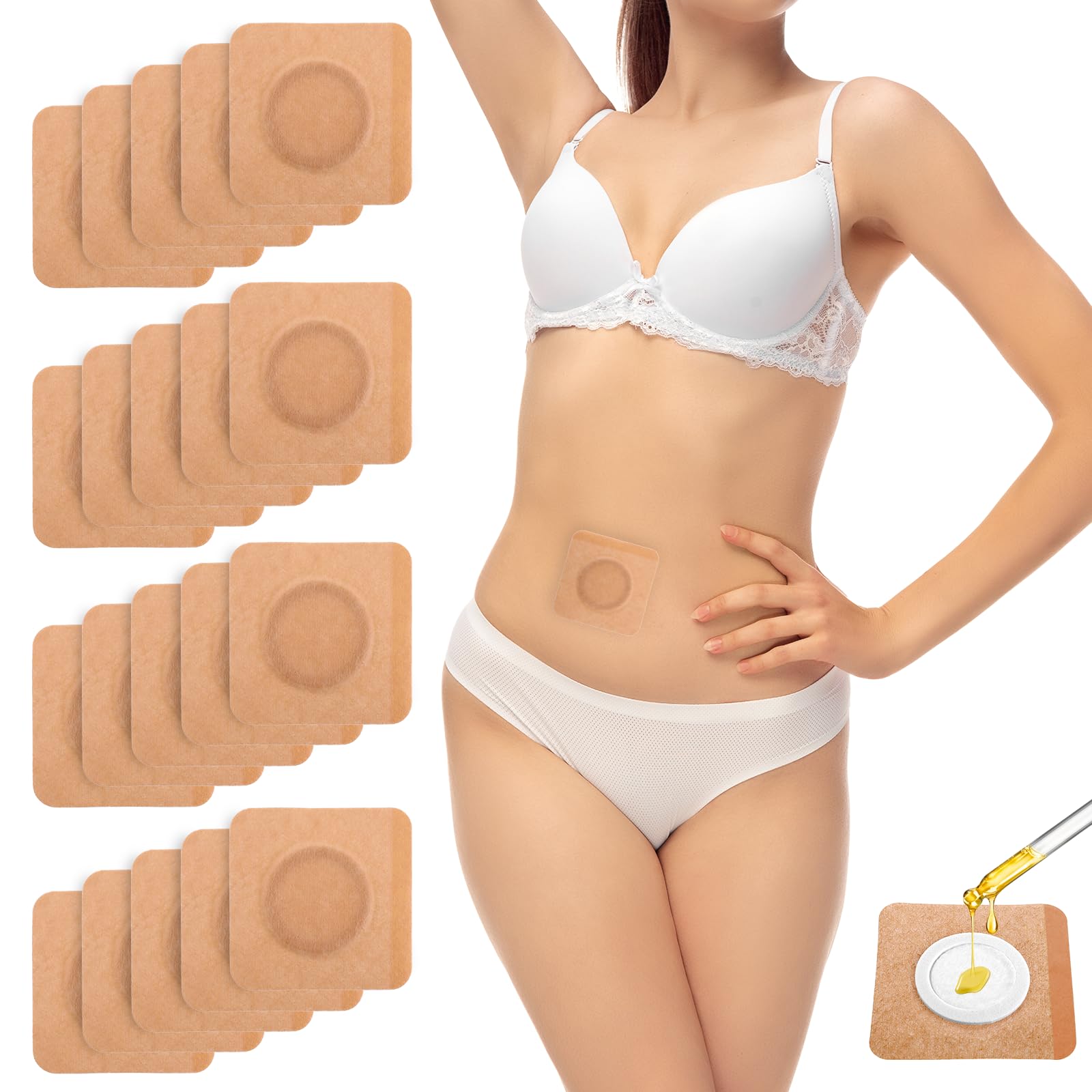 COMNICO 20PCS Castor Oil Pack Wrap, No Washing Self-Adhesive Cotton Castor Oil Patches 2.75