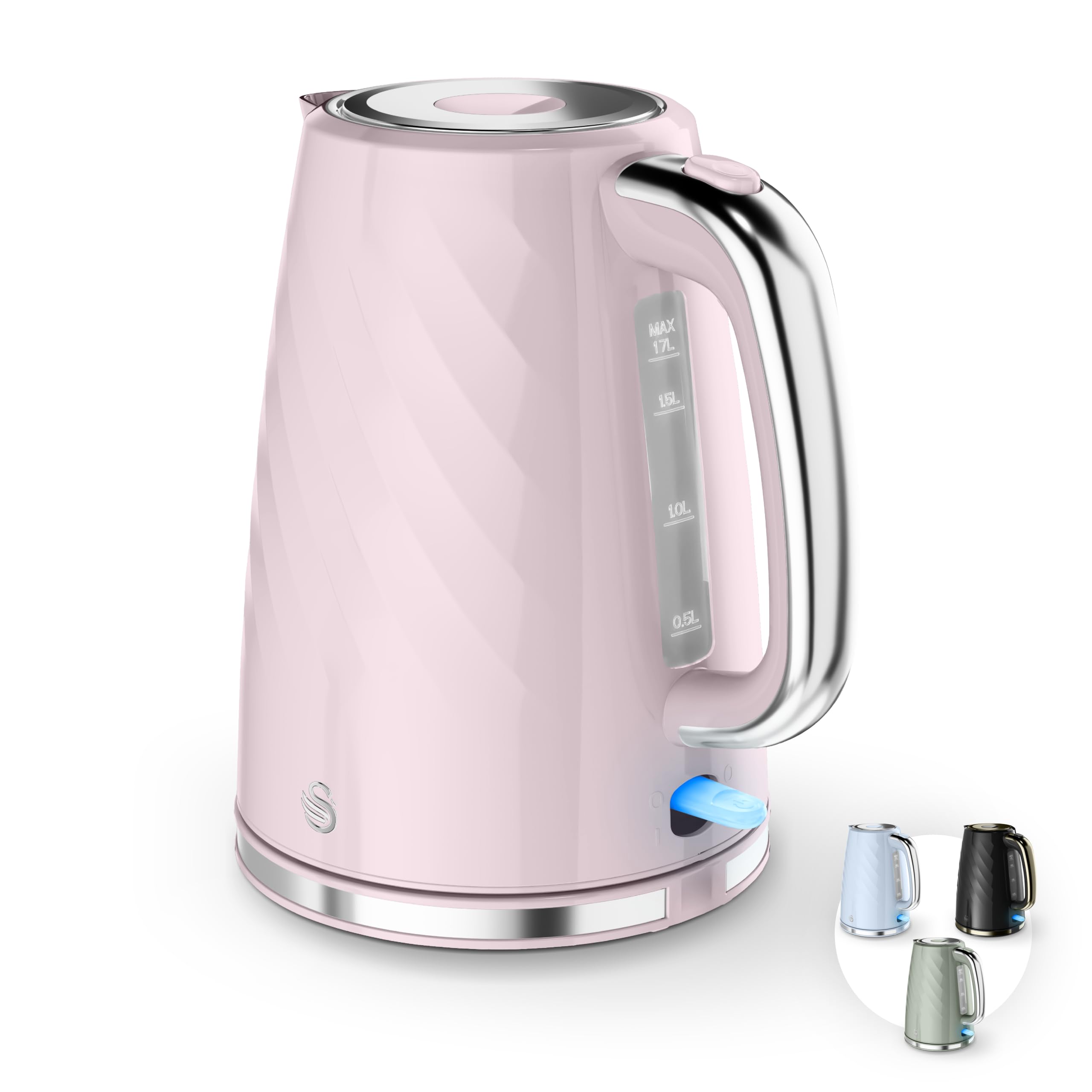 Swan Windsor 1.7L Kettle, Rapid Boil, Push Button Lid, 360 Degree Base, Water Indicator Window, Boil Dry Protection, Anti-Slip Feet, 3kW, Pink, SK14611PNK โ image 1