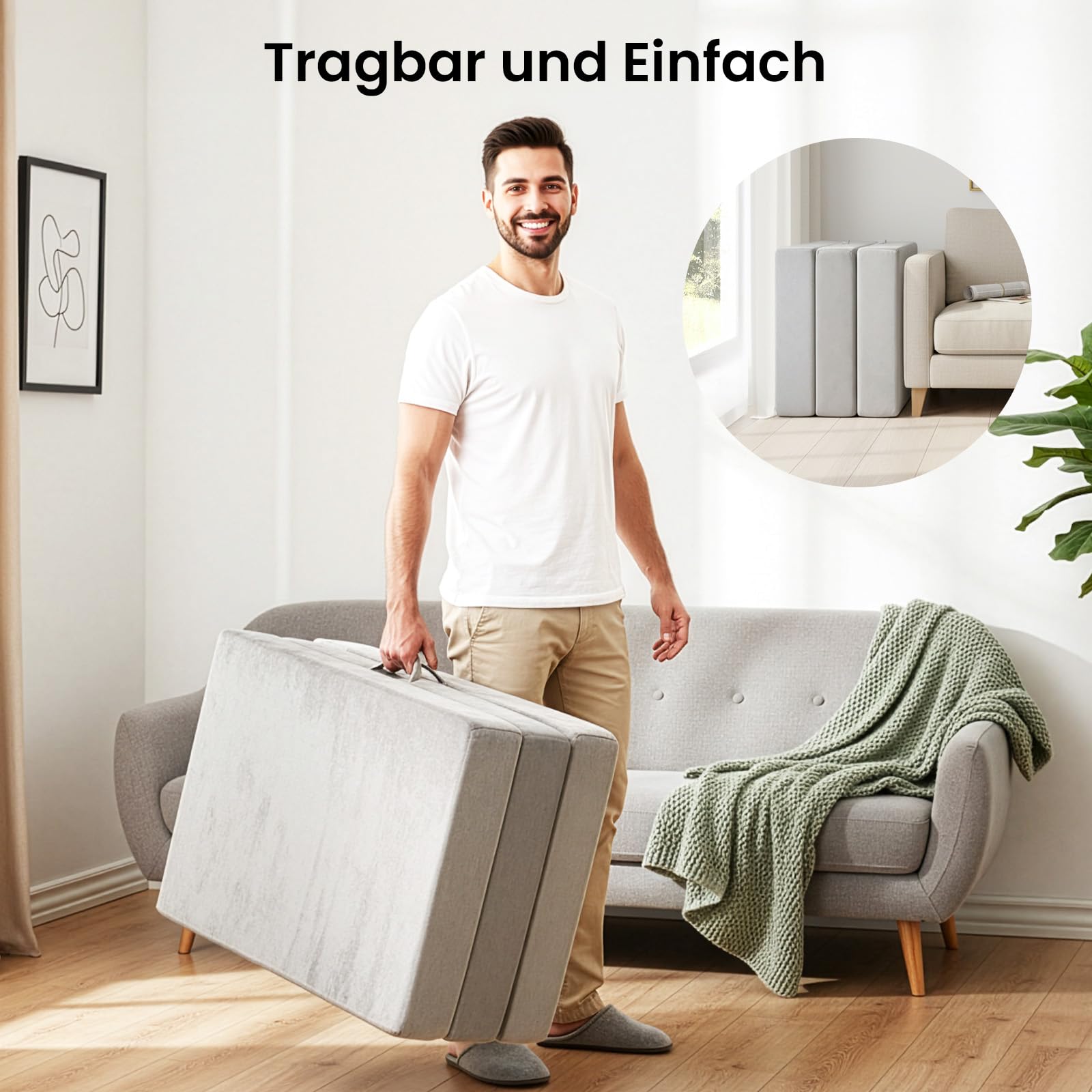 Faltbare Einzelmatratze, dreifach Faltbare Memory-Schaum-Gästematratze mit waschbarem Bezug und Tragegriffen, tragbare Bodenmatratze für Reisen, Camping, Studio, Studentenwohnheim, Zuhause