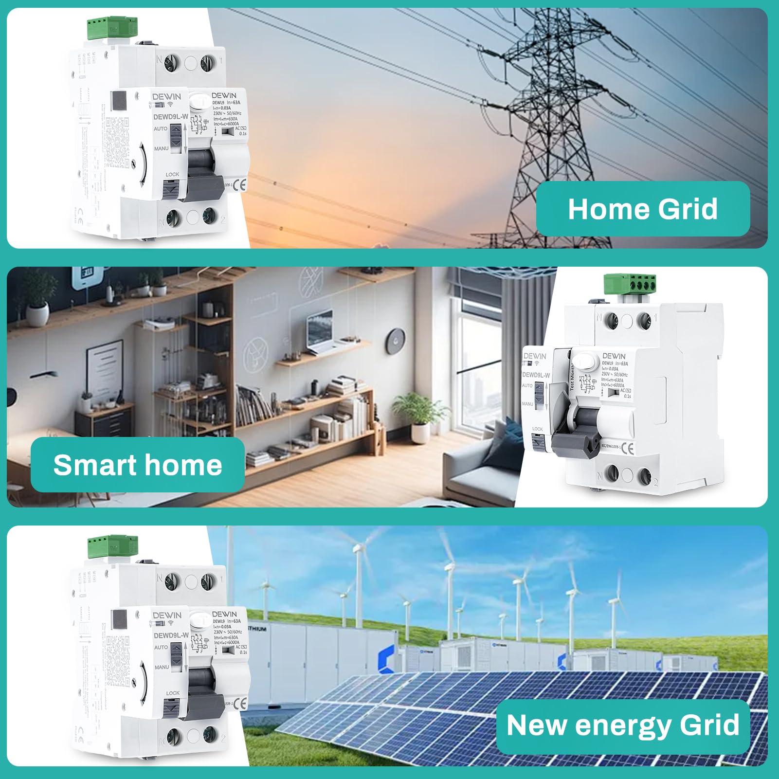 DEWIN Interruttore Magnetotermico Differenziale WiFi 63A 30mA 2P AC220V Salvavita MCB/RCCB,Il reset e la disconnessione possono essere controllati dall'applicazione.Oppure reimpostare manualmente.