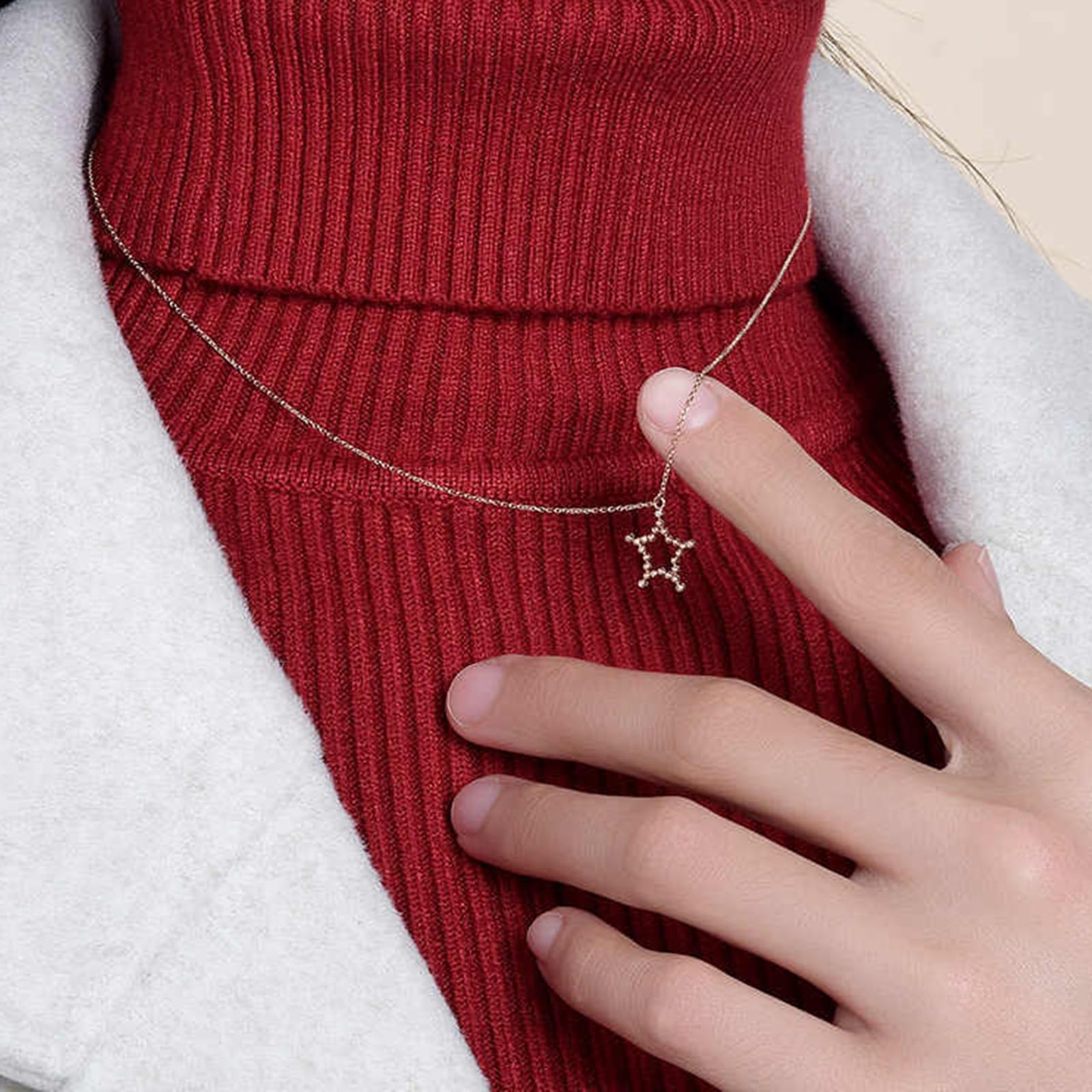 Collar de oro para mujer, estrella hueca de oro rosa de 9 quilates, 14 quilates, 18 quilates con diamante redondo de 0,01 quilates, collares de 14 quilates para mujer