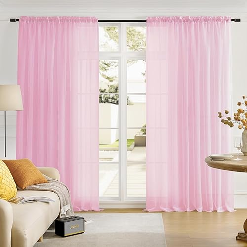 Miniatura 124 de MYSTIC-HOME Cortinas traslúcidas de 84 pulgadas de largo, 2 paneles de cortinas traslúcidas blancas para dormitorio y sala de estar, cortinas para