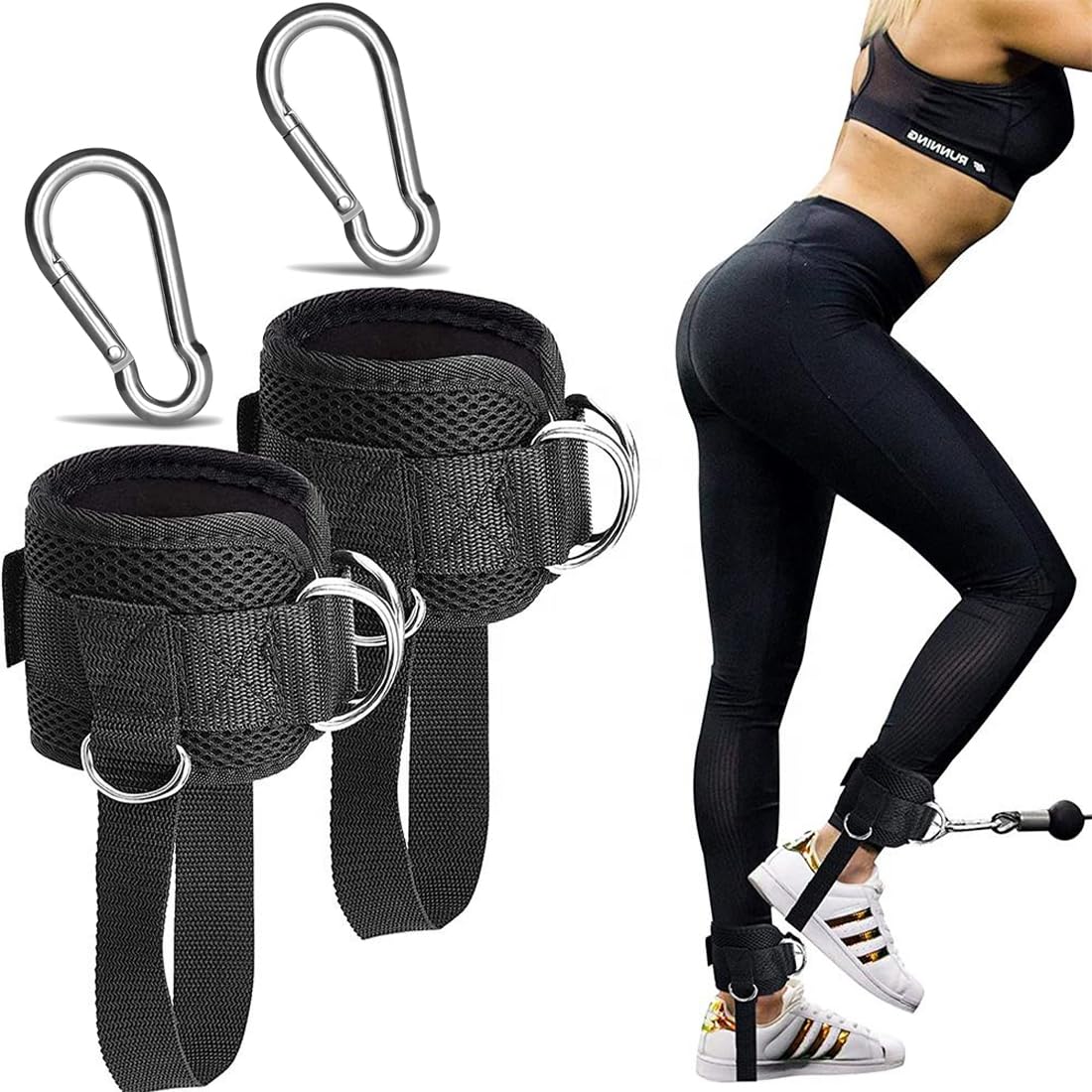 NJCXOLA 2 Pezzi Cavigliere Cavi Palestra, Cinghie per Caviglia, Cavigliere Pulegge con Doppio D Anello, Cavigliera Sportiva Regolabile, Allenamento Glutei Esercizi Gambe, Accessori Palestra