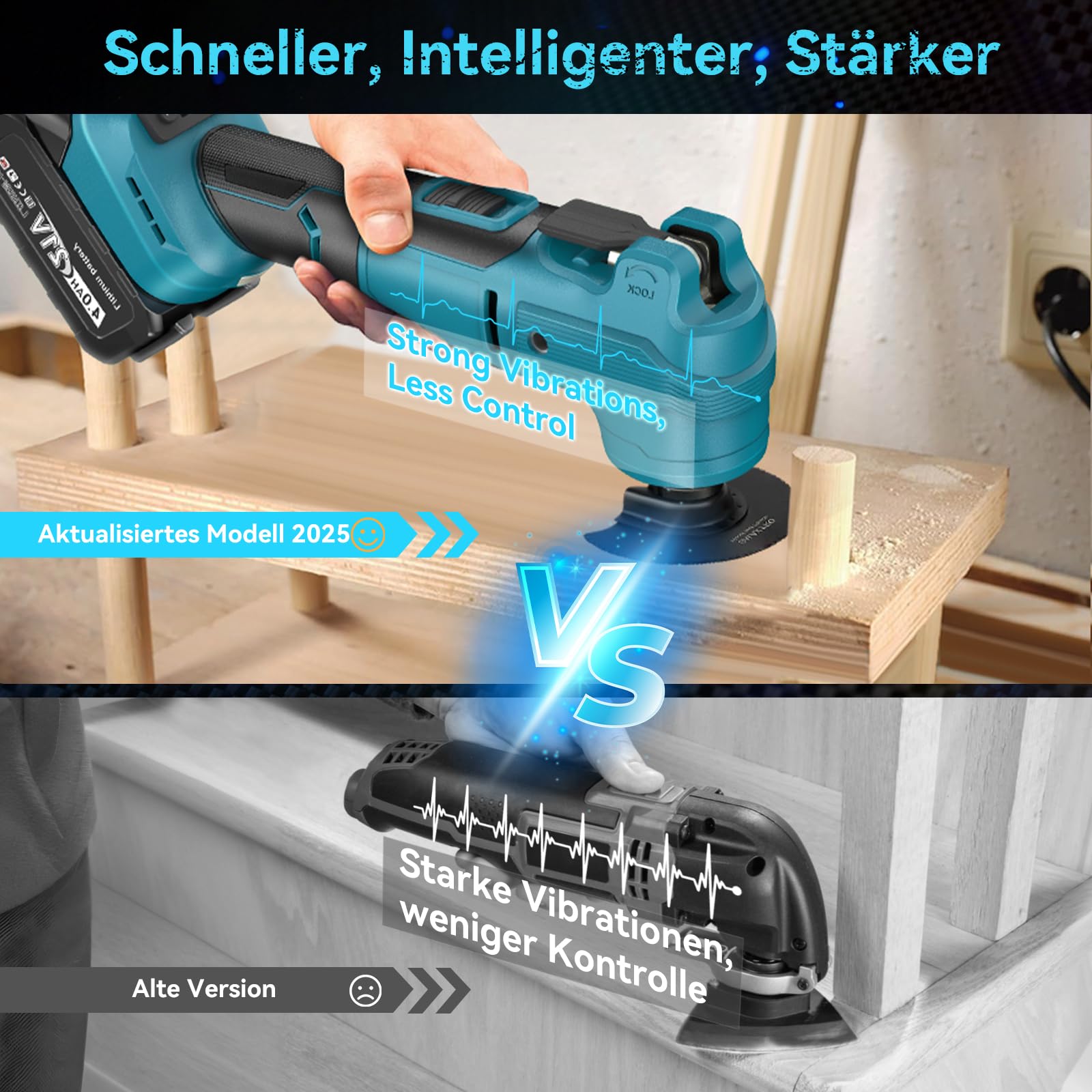 Yofuly Akku Multifunktionswerkzeug Kompatibel mit Makita 18V Akku, Multitool 6 Stufige Geschwindigkeit + Automodus, Geringer Amplitude Bürstenloser Motor mit 2x 4.0Ah Akkus, 23 Zubehör