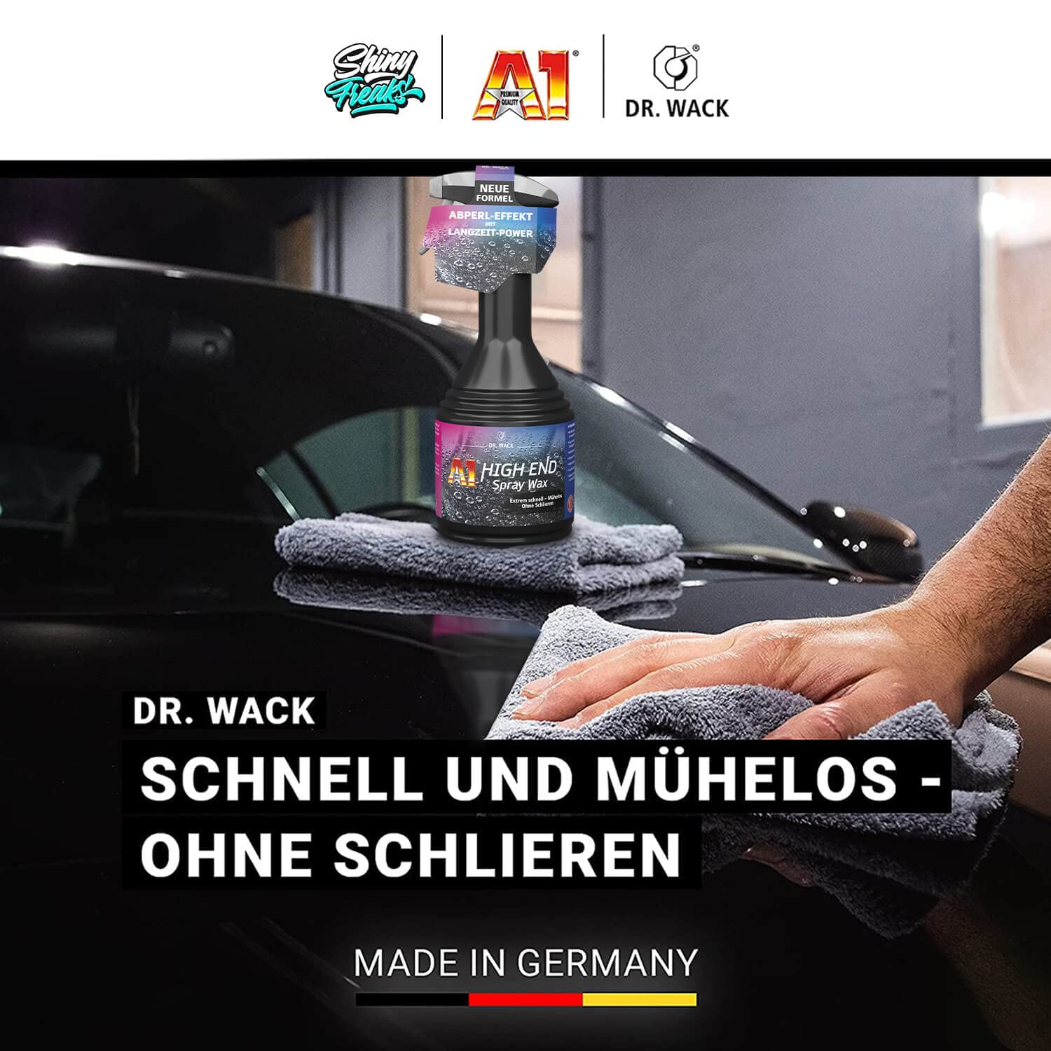 Detailer Auto Pflege Set: Dr. Wack A1 High End Spray Wax Lackversiegelung (3Stk.) + ChemicalWorkz Edgeless Soft Touch Mikrofasertuch 500GSM (2Stk.) | 5-teiliges Sparset