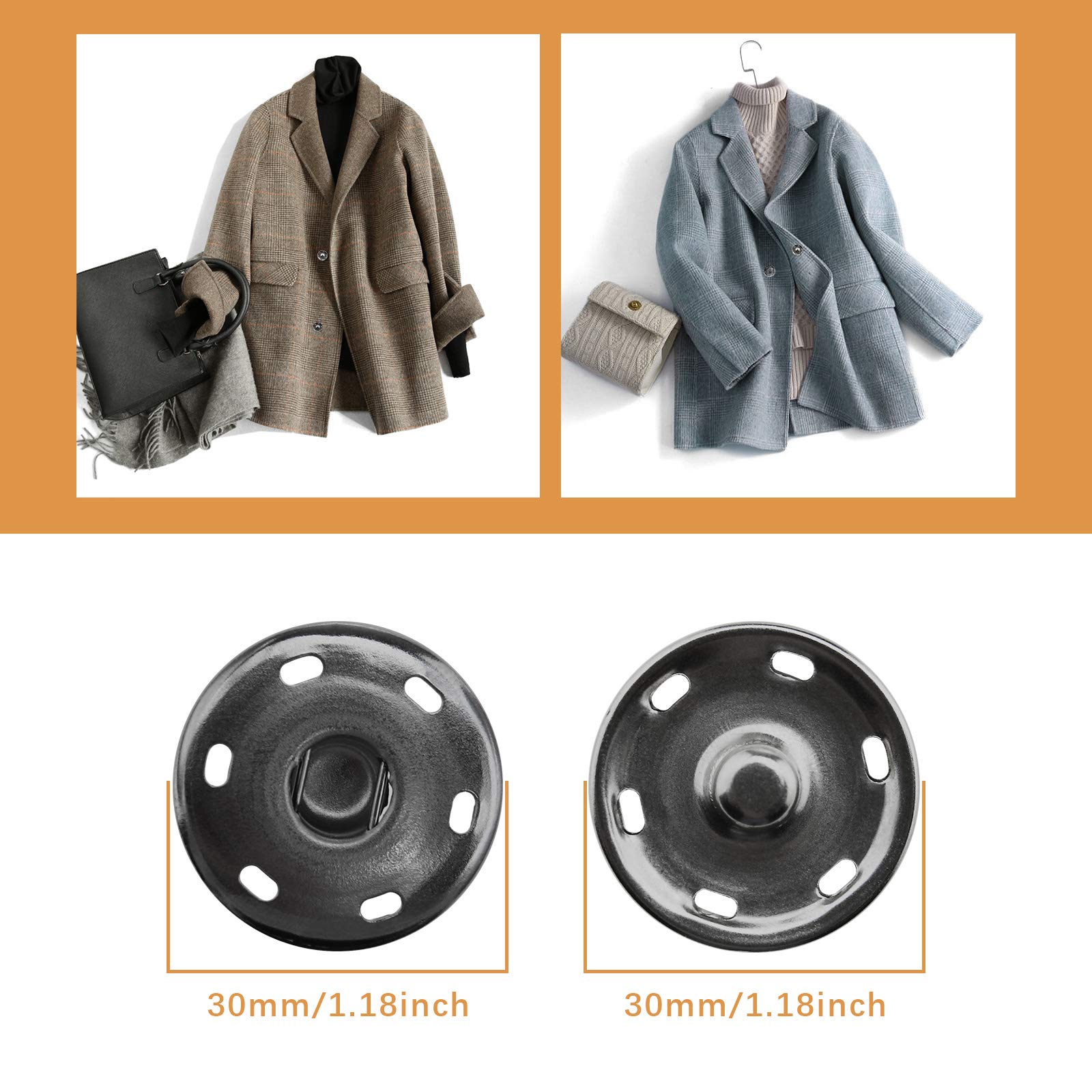 Druckknöpfe zum Aufnähen, 30 mm, schwarz, für Kleidung, Zubehör für Wollmäntel, Windbreaker, 20 Stück