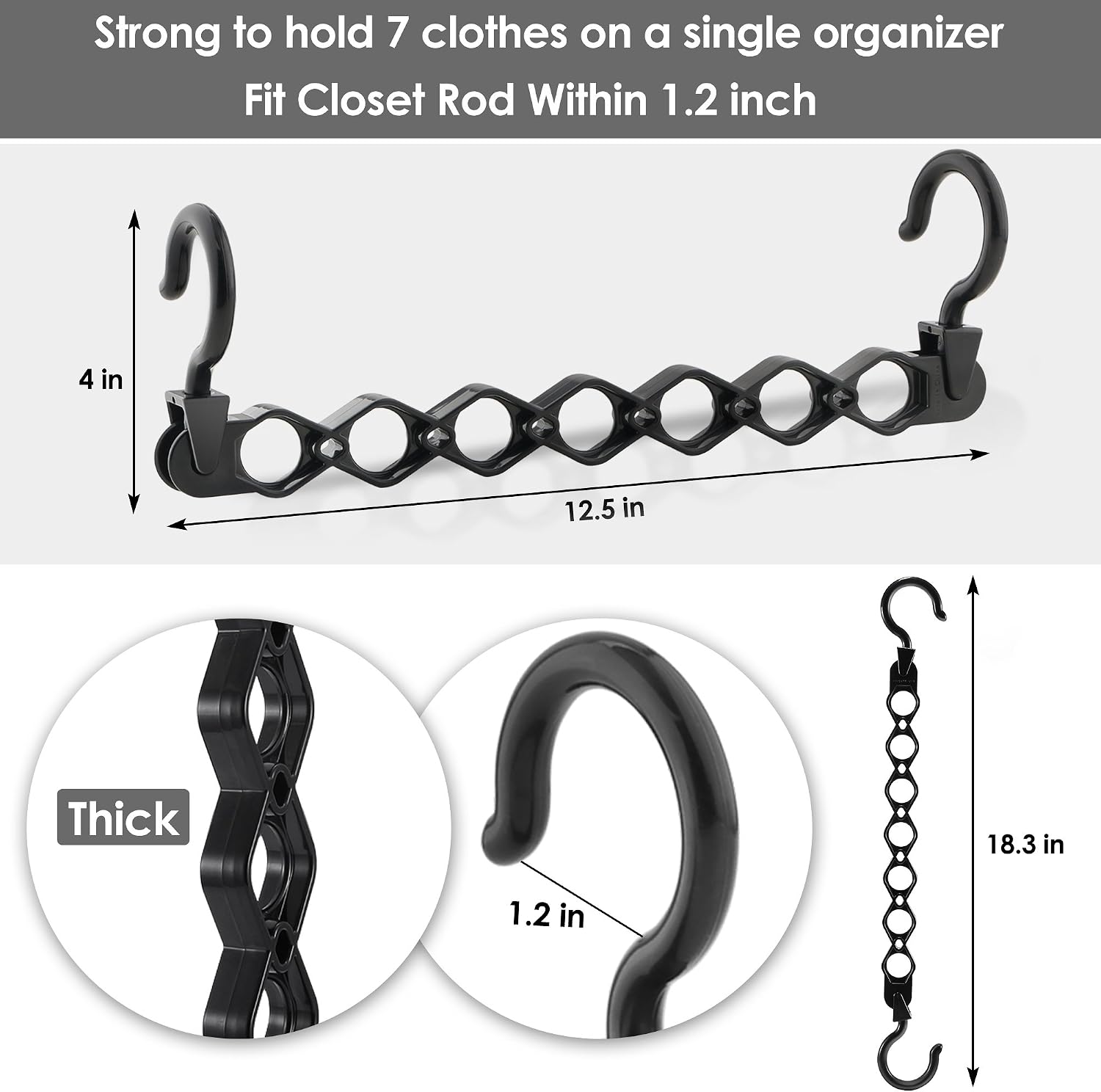 IPOW 6 Pack Magic Hanger Heavy Duty Plastic Closet Space Saving Hanger Wardrobe Clothing Cascading Hanger Organizer for Easy, Wrinkle-free Shirts, Pants, and Coats