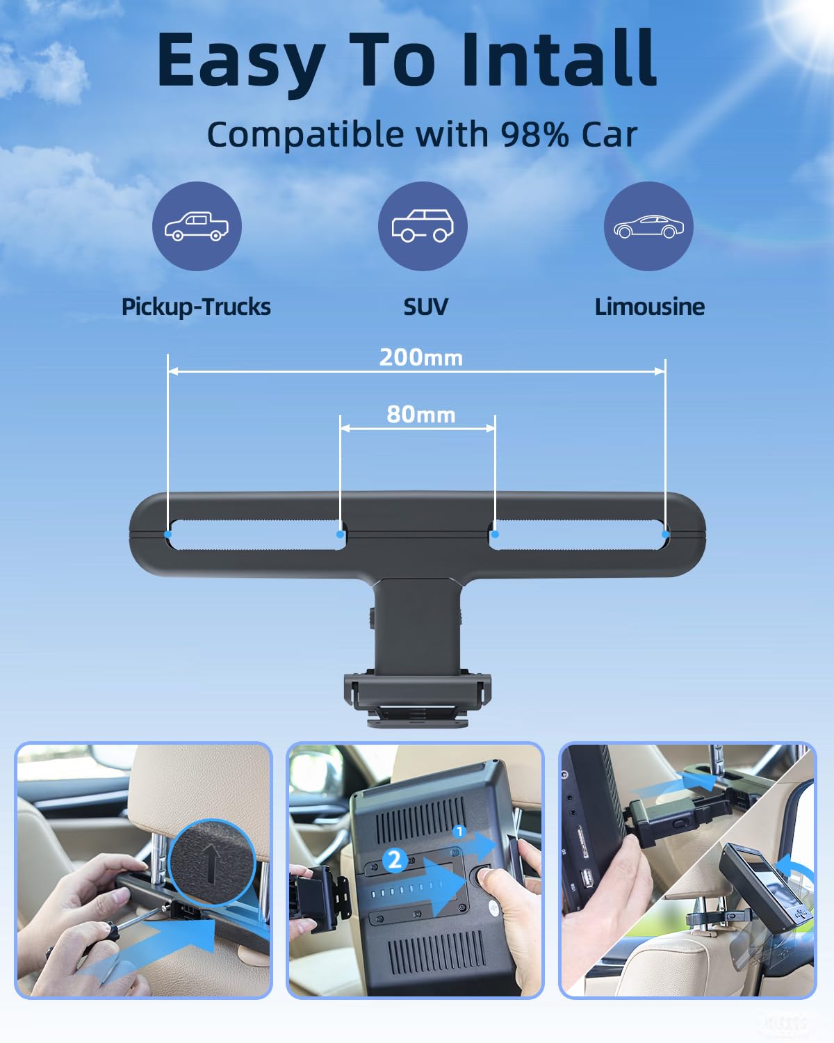 10,5 Zoll Auto DVD Player 2 Bildschirme mit Slot-Loading-Disc und HDMI-Eingang, 2 Kopfhörern, 2 Halterungen, Auto Fernseher für Kinder Unterstützt Letzter Speicher, Regionsfrei, USB-SD-Karte