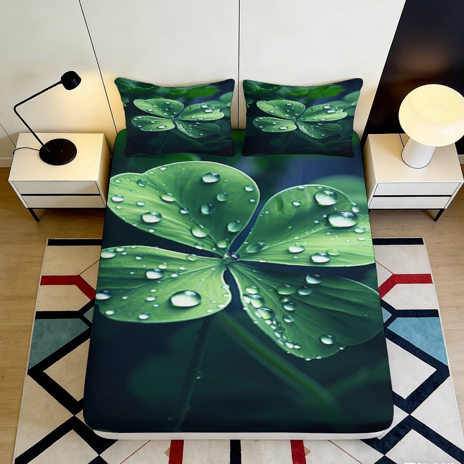 3D Printed Leaf Fitted Sheet Microfiber Elastic Hem Deep Pocket Bedroom Bedding Leaf Mattress Fitted Cover Washable for All Ages 180x200x25cm