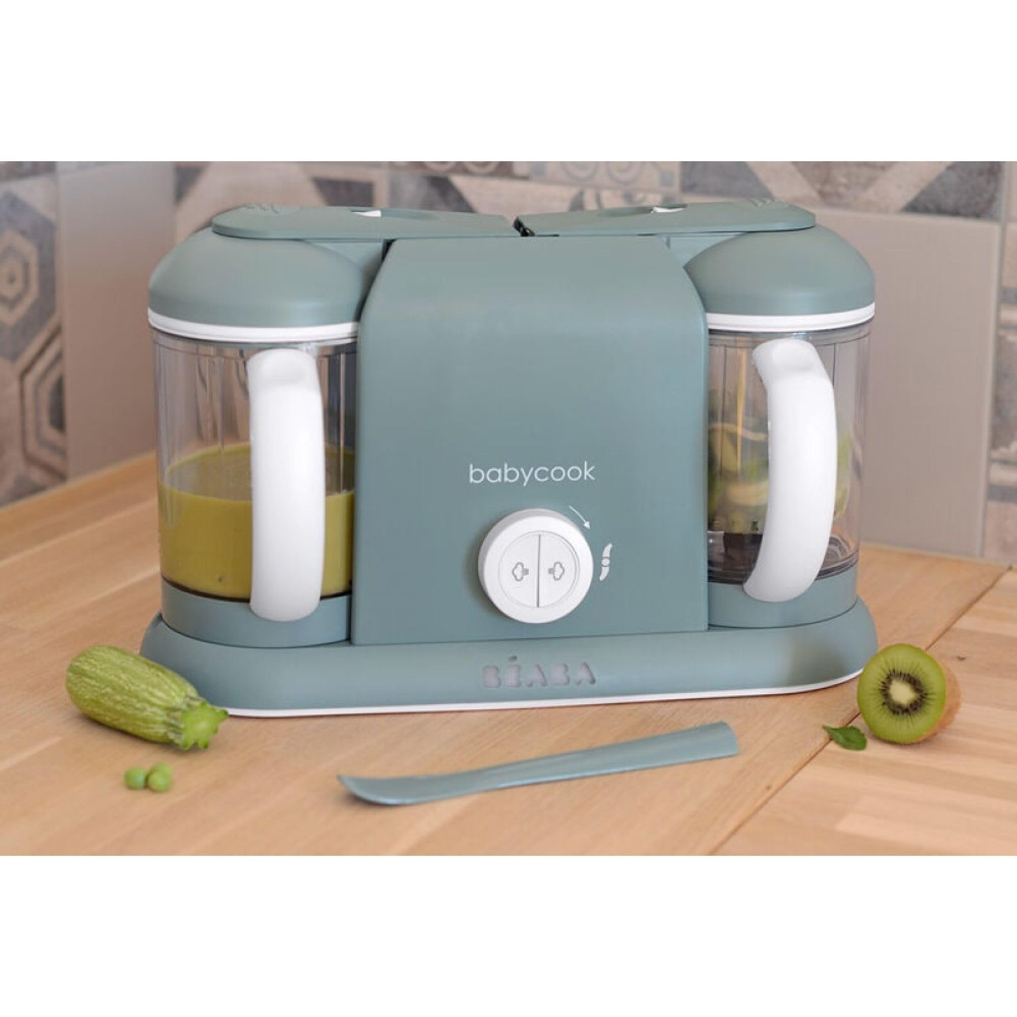 BEABA, Babycook Duo, Robot bébé 4 en 1, Cuiseur, Mixeur, Contenance XXL 2200 ml - Eucalyptus