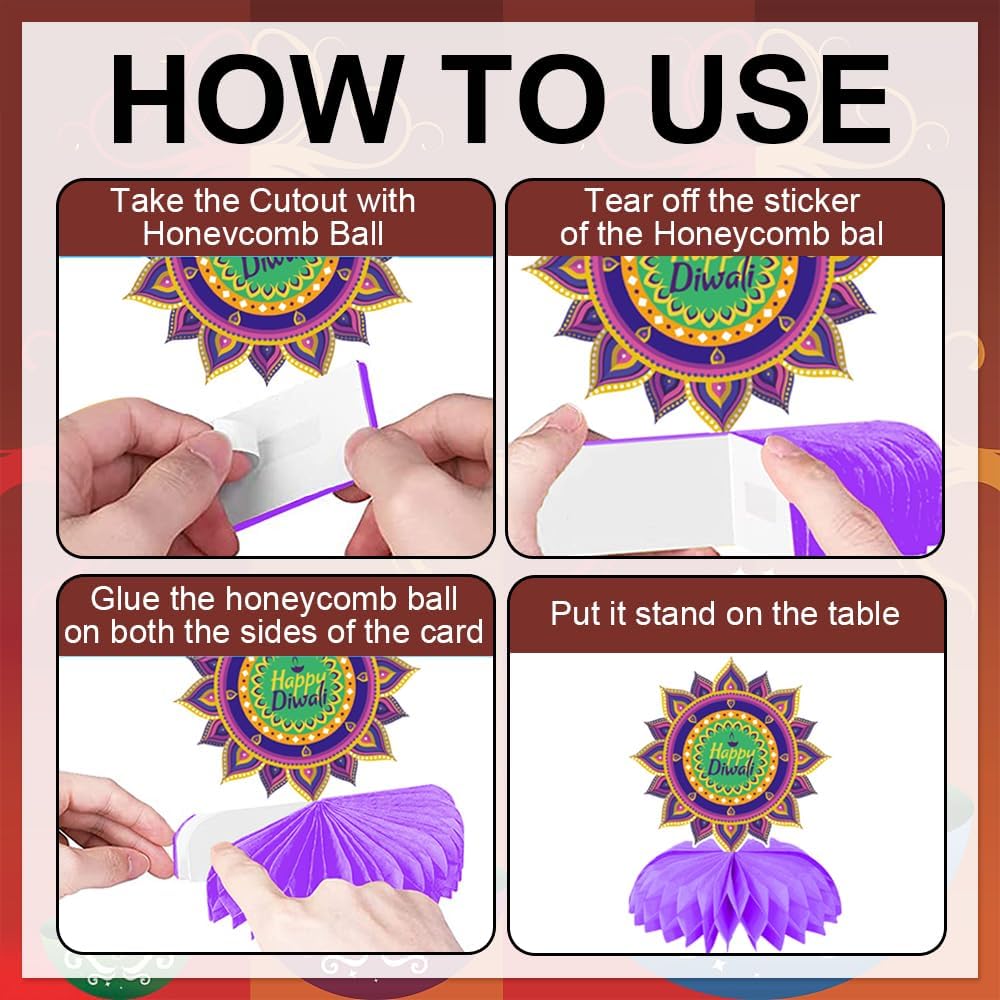 9 PCS Happy Diwali Honeycomb Centerpieces - Deepavali Candle Table Toppers for Home Festival of Lights Party Decor - Image 6