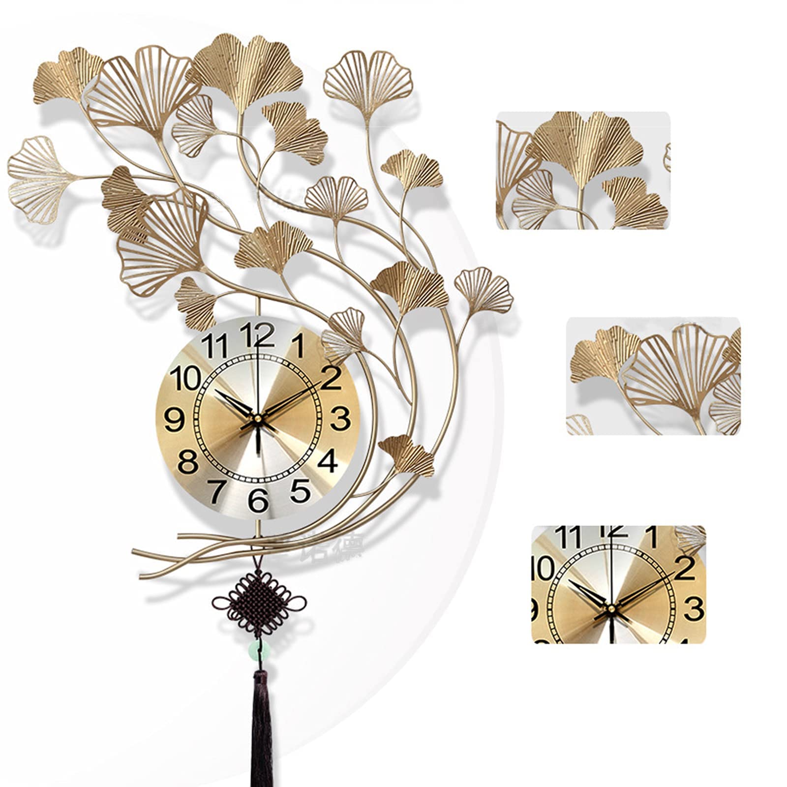 SaryEdge Wall Clock Art Clock Decorative Wrought Iron Wall Clocks,Silent Non-Ticking Quartz Clock,Large Modern Wall Clock Decor for Living Rooms Office Cafe Hotel,Gold,50 * 55Cm,
