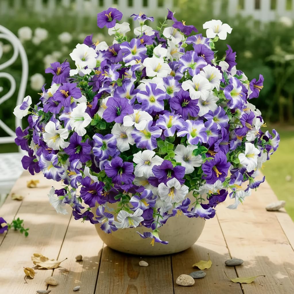 Artificial Flowers for Outdoors Fake Flowers Decor 12 Bundles Silk Morning Glory Plants for Planter Porch Patio Yard Garden (12, Purple) image 3
