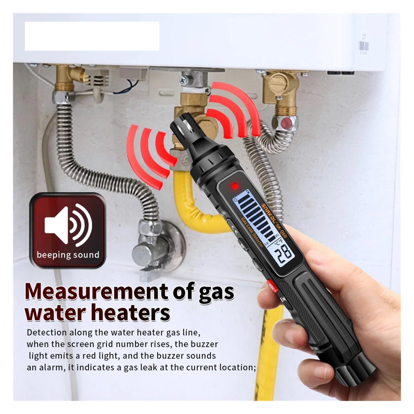 Detector de Gases, Detector de Fugas Gas, Combustible Natural, CO2, inflamable, Alcohol, GLP, metano, analizador, Recargable, zumbador, Alarma, PPM, LEL, comprobador