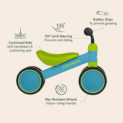 Miniatura 10 de Retrospec Cricket Baby Walker Bicicleta de equilibrio con 4 ruedas para edades de 12 a 24 meses, bicicleta de juguete para niños de 1 año, juguetes