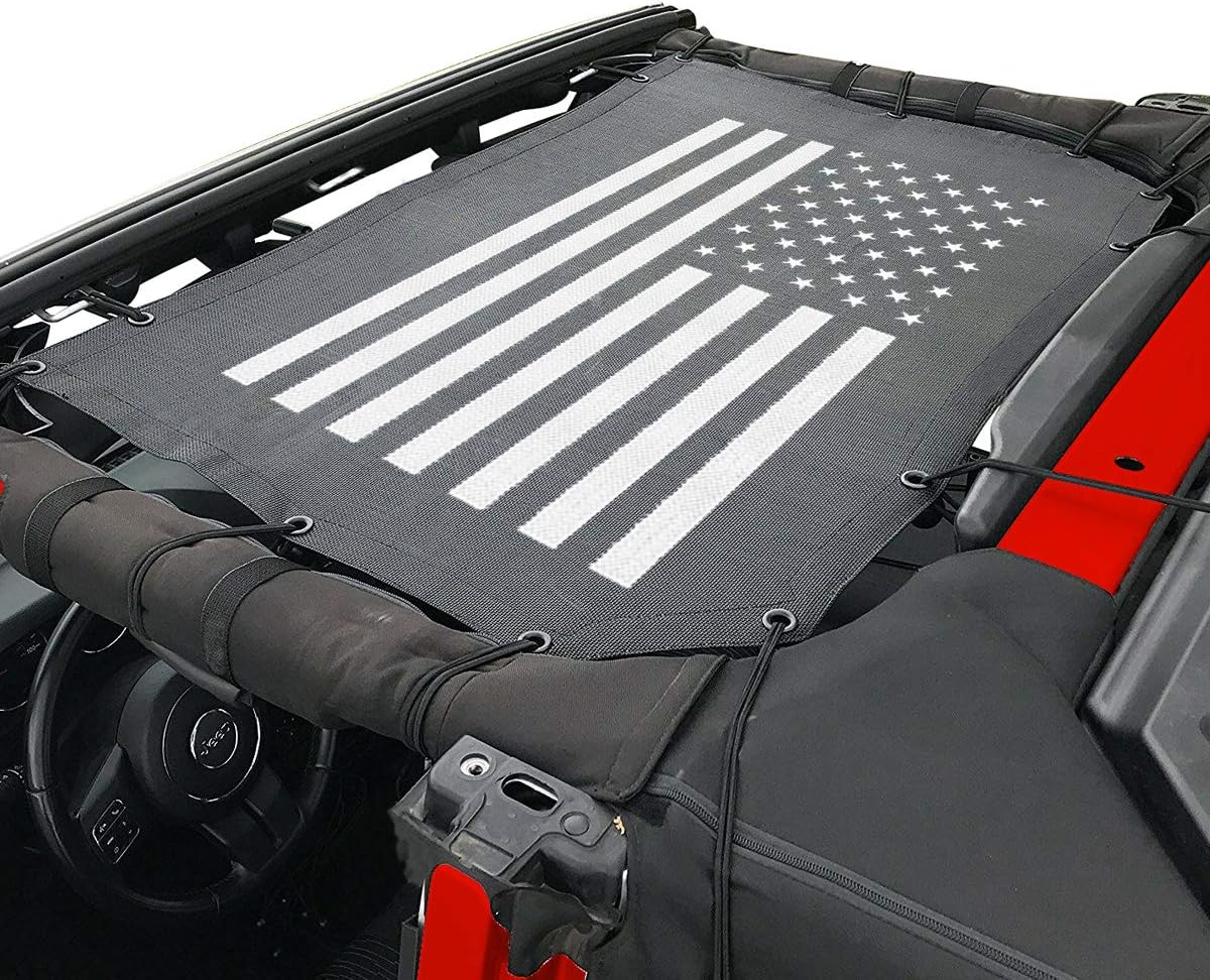 TOAPCAYR Shade Sunshade Bikini Top Soft Top Black&White American Flag Mesh Cover Accessory Accessories for Your Jeep Gladiator 2020 JT Wrangler 2018 2019 JL JLU 2 Door 4 Door Front UV Sun Protection