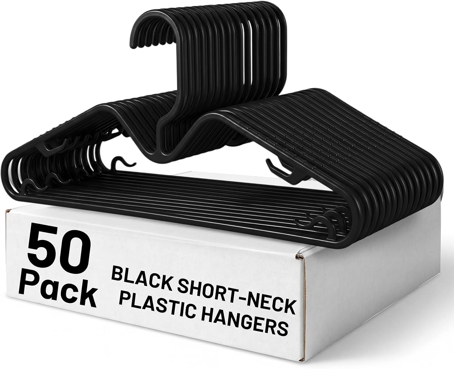 LemonRoad 50 Pack Black Short Neck Plastic Hangers, Durable Space Saver Clothes Hangers with Standard G-Shape Hooks, Non-Slip Heavy Duty Closet Organizer for Camisole, Tank Top, Dresses, Skirt