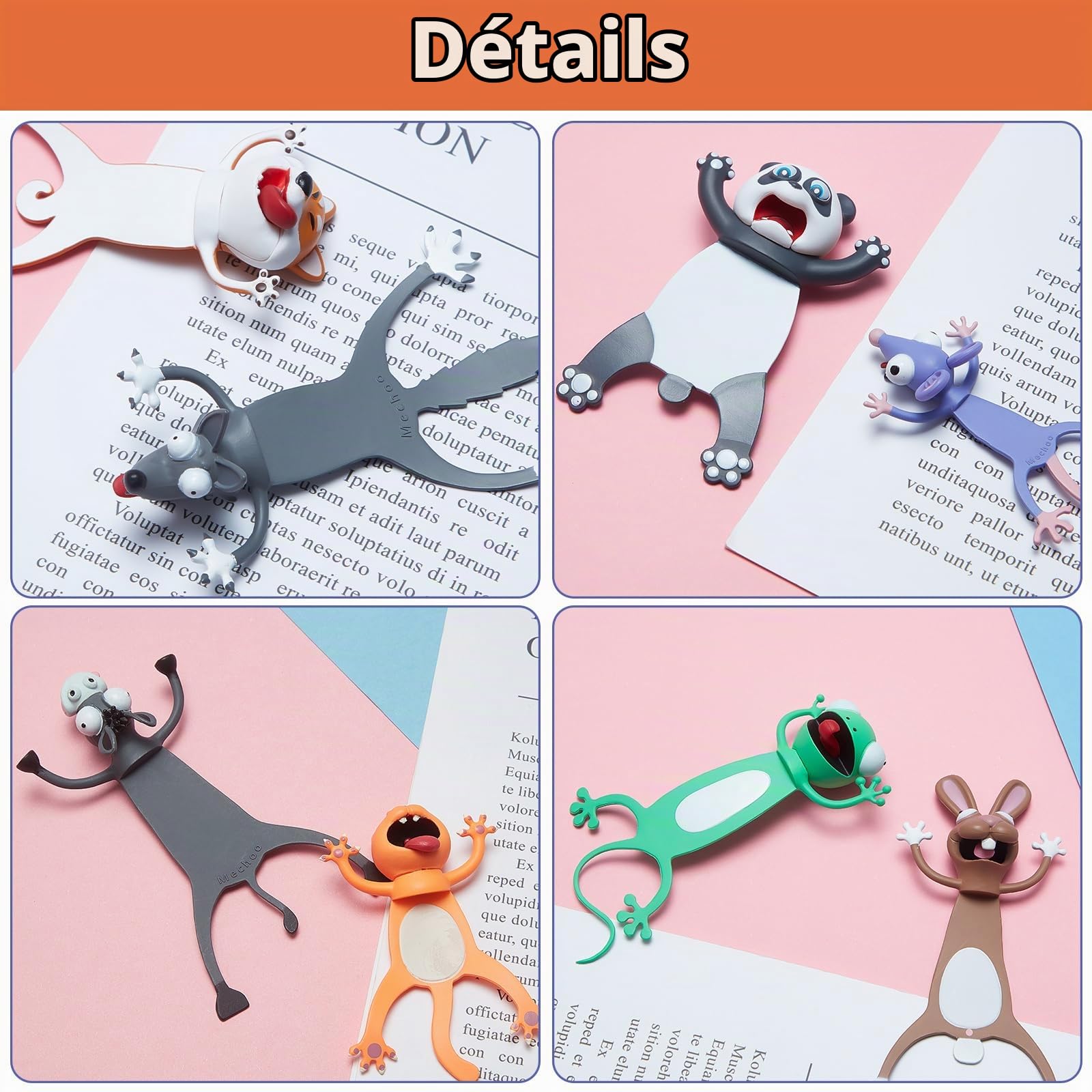 Ensemble de 8 Pièces Signets Animaux de Dessin Animé 3D pour Enfants Marque-Pages Mignon Drôle de Nouveauté Signet de Lecture d'Animaux Écrasés Papeterie Présente des Cadeaux pour Enfants