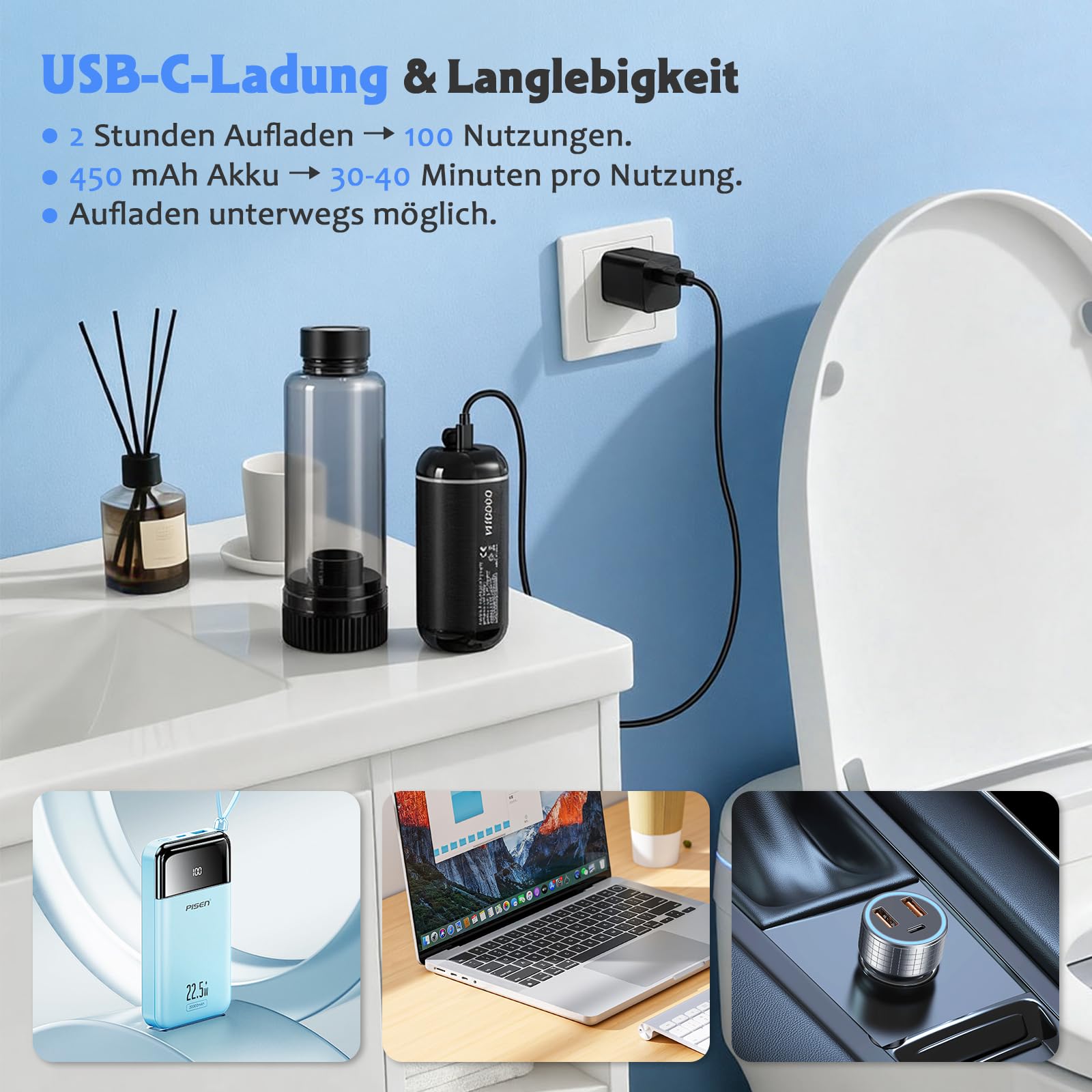 Po Dusche Elektrischer Tragbarer Bidet, 2*200 ml Wassertank Geschenkbox Verpackung, Wiederaufladbare Intimdusche, ideal für Männer, Frauen, Schwangerschaft & Reisen