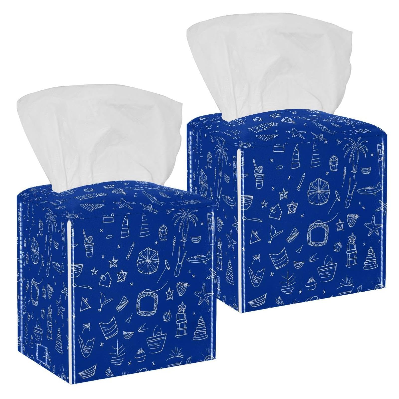 Watermelon Ice Cream Tissue Box Cover, 2 Pack PU Leather Square Facial Tissue Dispenser Box holder for Home Office Car