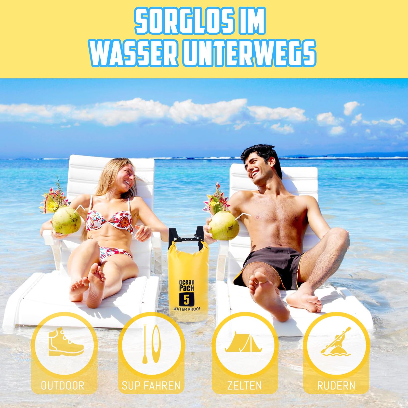 5L Dry Bag, Sacco Impermeabil, Sacco Impermeabile con Tracolla Regolabile, Include Custodia Impermeabile per Cellulare, Ideale per Barca, Pesca, Rafting, Nuoto