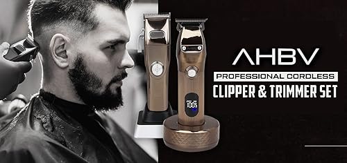 Miniatura 5 de Common Wealth AHBV - Juego de cortadora y recortadora inalámbrica profesional con soportes de carga y peines de guía