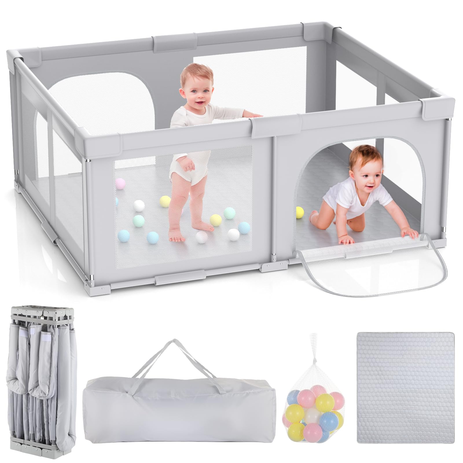 Joyibay Foldable Baby Playpen, 71x60 Portable Large Baby Playpen with Mat,Baby Playard,Baby Play Fence,Playpen for Babies Toddlers 1-3 Corrales para Bebes