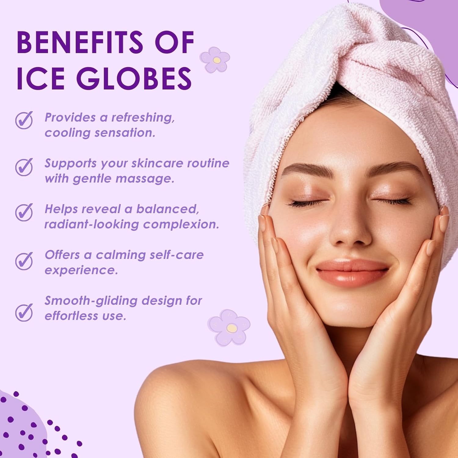 Facial Ice Globes, Cryo Cooling Balls with Anti-Slip Handle for Face, Eyes & Neck, Relaxing Beauty Massage Tool for Soothing and Refreshing Skincare Routine, Glitter Purple - Image 4