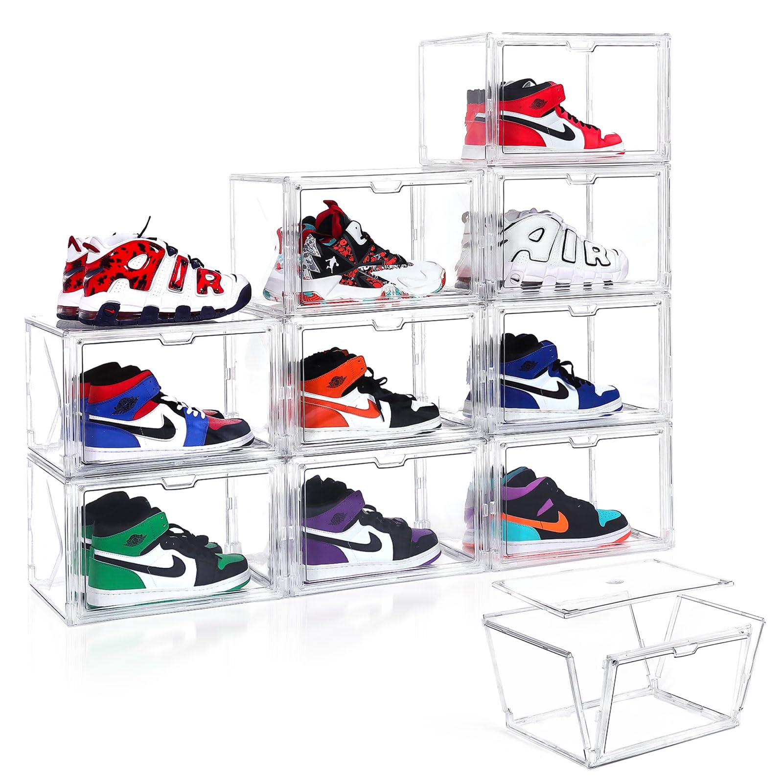 Clear Installation Free Shoe Boxes, Assembly Free Shoe Box Sneaker Stackable Shoe Container for Organizing Foldable Bins 10 Pc
