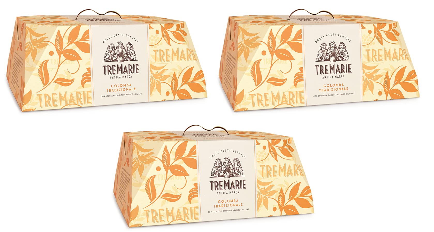 3x Tre Marie Colomba Tradizionale Typisches Dessert der Ostertradition Osterkuchen mit kandierten Schalen sizilianischer Orangen, knackigen ganzen Mandeln und Kristallzucker 1Kg