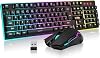 RedThunder K10 combo de teclado y mouse gamer inalámbrico, retroiluminación LED, batería recargable de 3800mAh, teclado con sensación mecánica anti-ghosting + mouse 7D 3200DPI para PC gamer (negro) 1